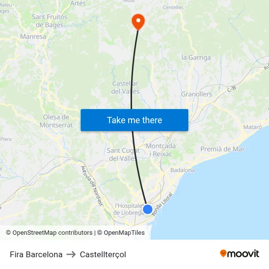 Fira Barcelona to Castellterçol map