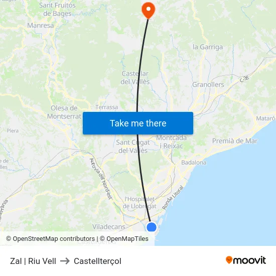 Zal | Riu Vell to Castellterçol map
