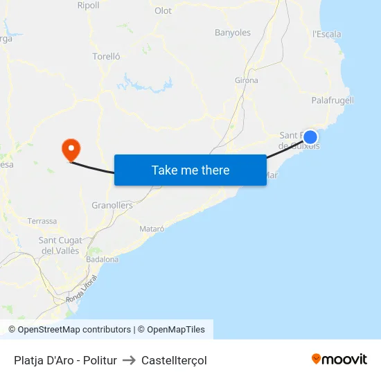 Platja D'Aro - Politur to Castellterçol map