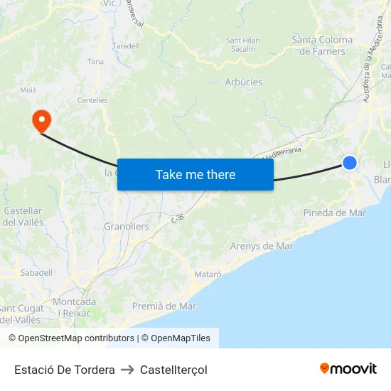 Estació De Tordera to Castellterçol map