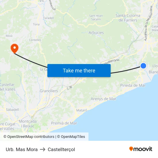 Urb. Mas Mora to Castellterçol map