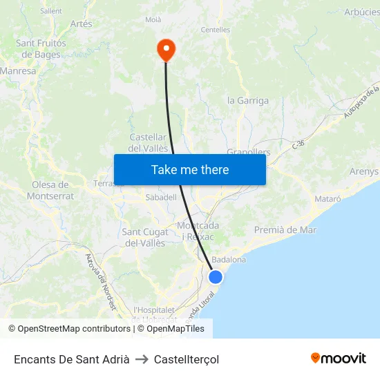 Encants De Sant Adrià to Castellterçol map