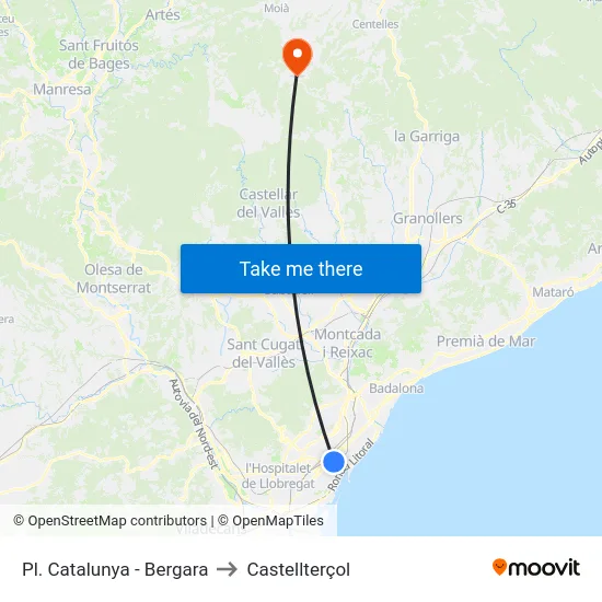 Pl. Catalunya - Bergara to Castellterçol map