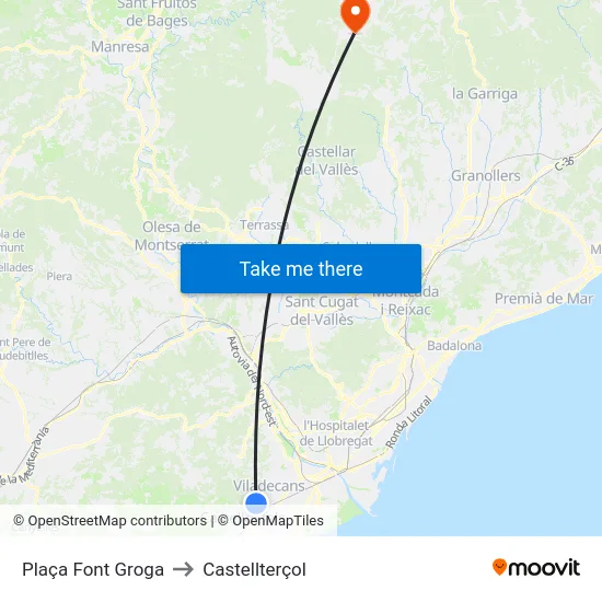 Plaça Font Groga to Castellterçol map