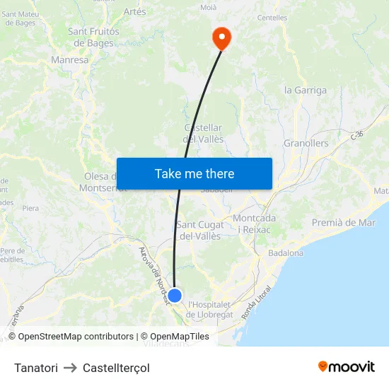 Tanatori to Castellterçol map
