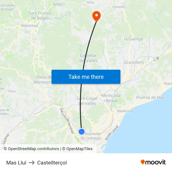 Mas Lluí to Castellterçol map