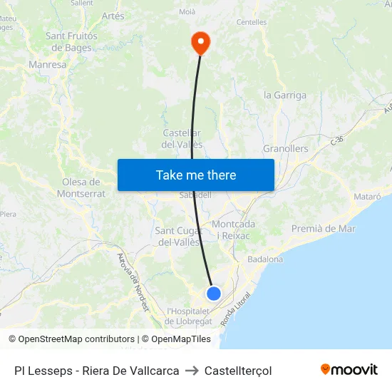 Pl Lesseps - Riera De Vallcarca to Castellterçol map