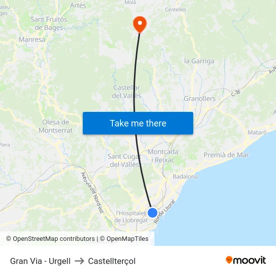 Gran Via - Urgell to Castellterçol map