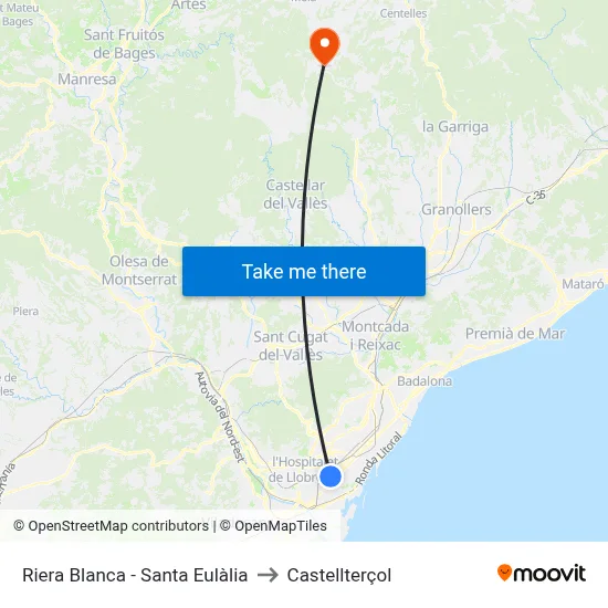 Riera Blanca - Santa Eulàlia to Castellterçol map