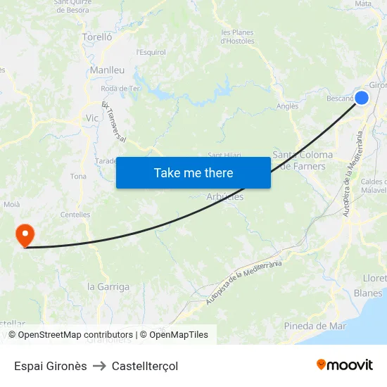 Espai Gironès to Castellterçol map