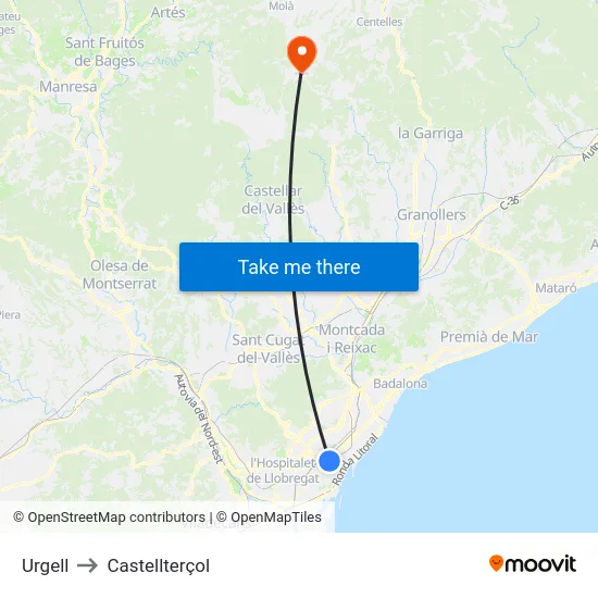 Urgell to Castellterçol map