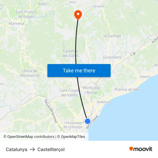 Catalunya to Castellterçol map
