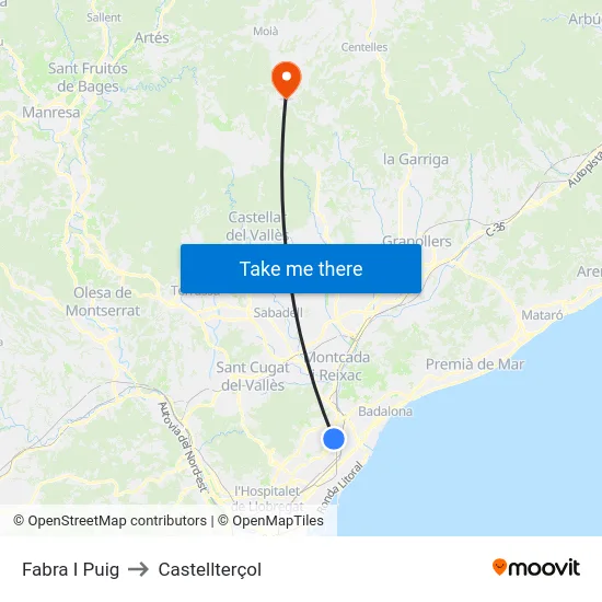 Fabra I Puig to Castellterçol map
