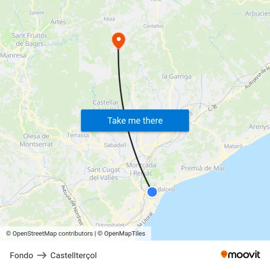 Fondo to Castellterçol map