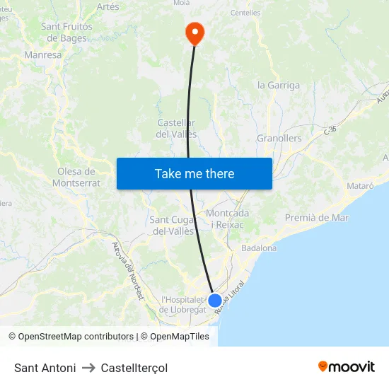 Sant Antoni to Castellterçol map