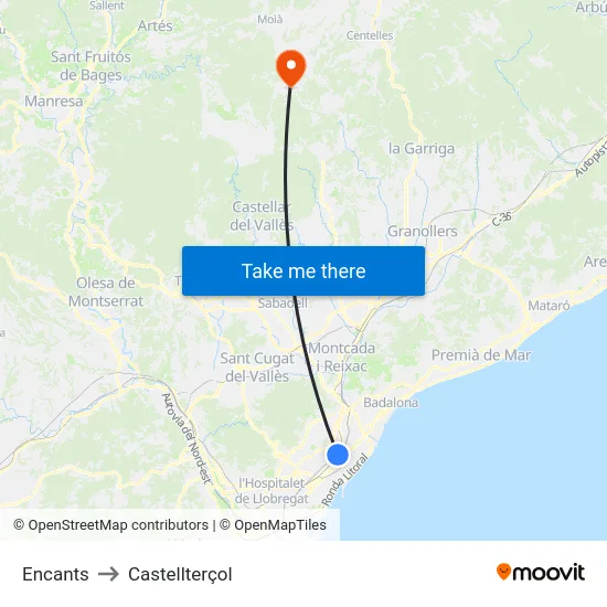 Encants to Castellterçol map
