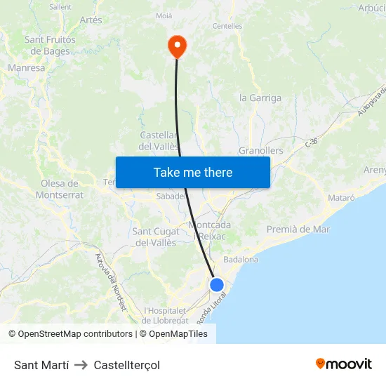 Sant Martí to Castellterçol map