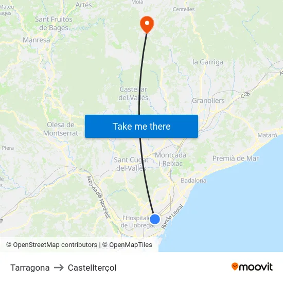 Tarragona to Castellterçol map