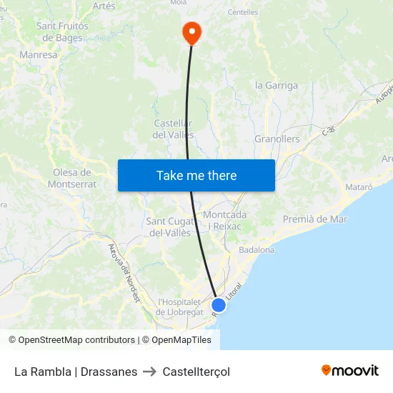 La Rambla | Drassanes to Castellterçol map