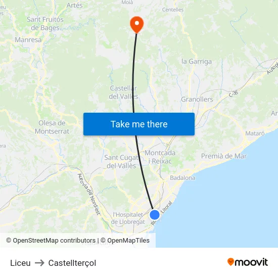 Liceu to Castellterçol map