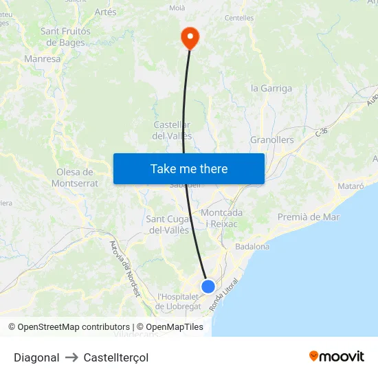 Diagonal to Castellterçol map