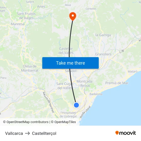 Vallcarca to Castellterçol map