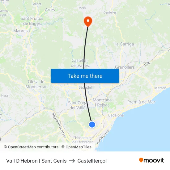 Vall D'Hebron | Sant Genís to Castellterçol map