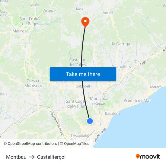 Montbau to Castellterçol map