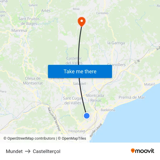 Mundet to Castellterçol map