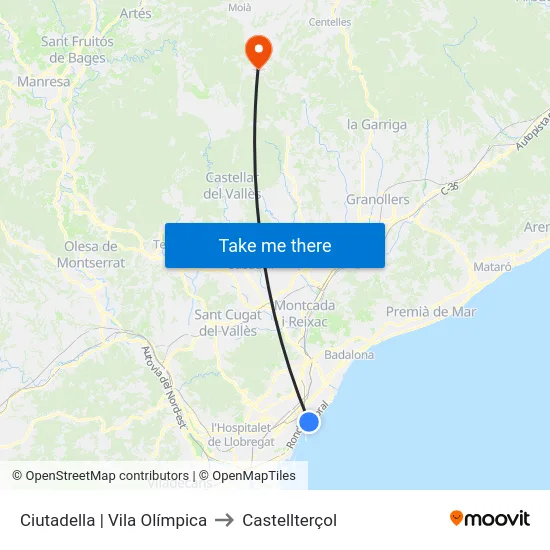 Ciutadella | Vila Olímpica to Castellterçol map