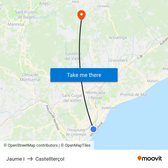 Jaume I to Castellterçol map