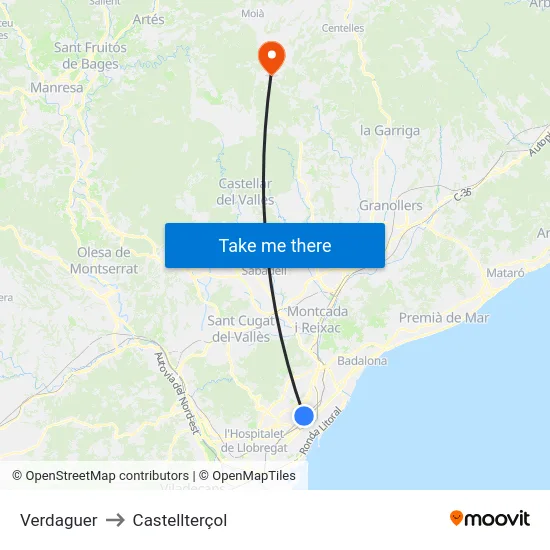Verdaguer to Castellterçol map