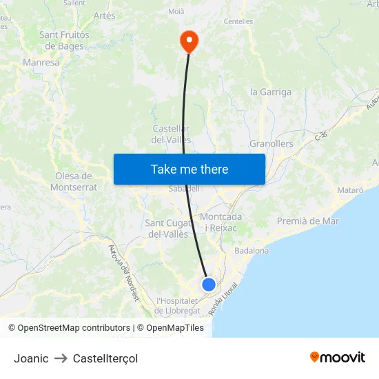 Joanic to Castellterçol map