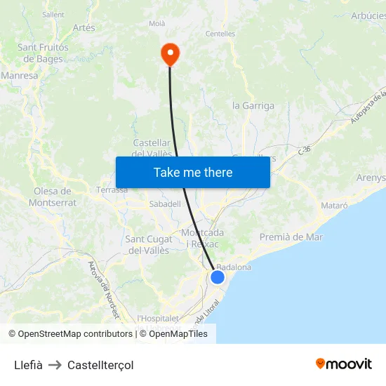Llefià to Castellterçol map