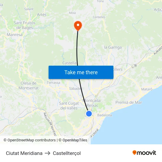 Ciutat Meridiana to Castellterçol map