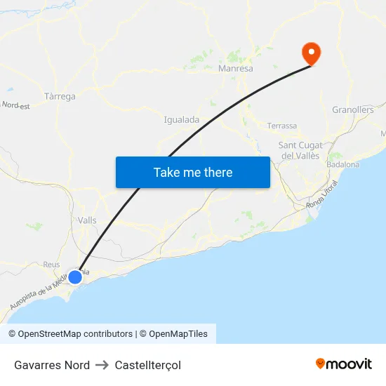 Gavarres Nord to Castellterçol map