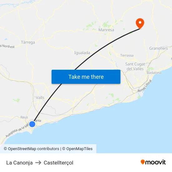 La Canonja to Castellterçol map