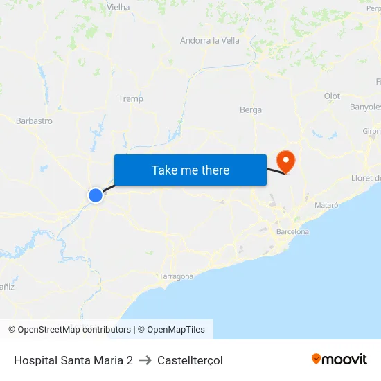 Hospital Santa Maria 2 to Castellterçol map