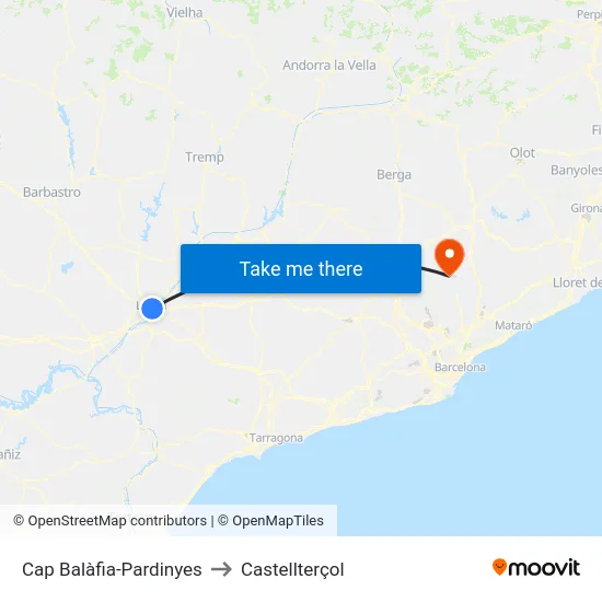 Cap Balàfia-Pardinyes to Castellterçol map