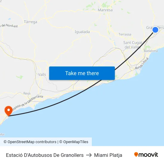 Estació D'Autobusos De Granollers to Miami Platja map