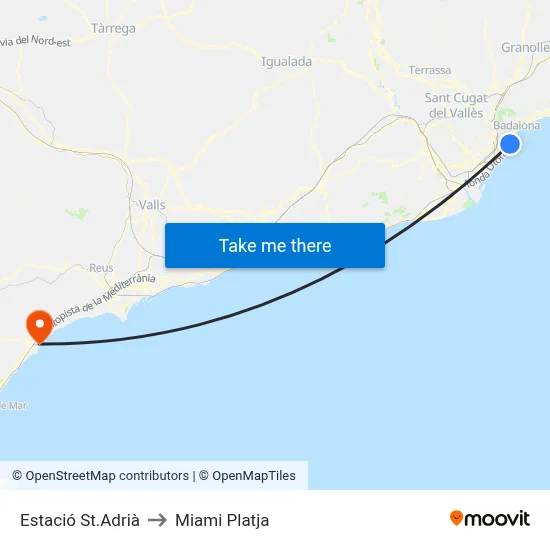 Estació St.Adrià to Miami Platja map