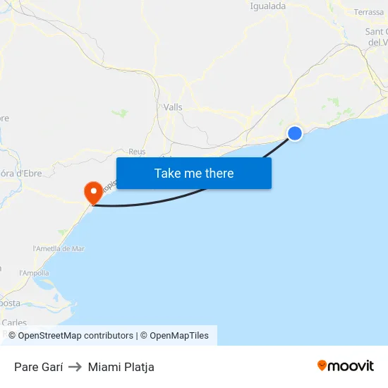 Pare Garí to Miami Platja map