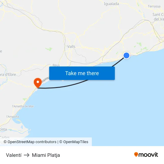 Valentí to Miami Platja map