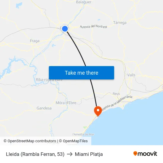 Lleida (Rambla Ferran, 53) to Miami Platja map