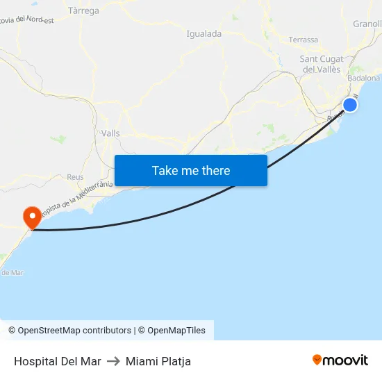 Hospital Del Mar to Miami Platja map