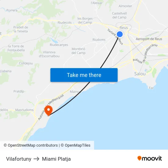 Vilafortuny to Miami Platja map