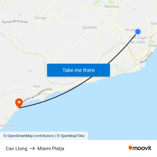 Can Llong to Miami Platja map