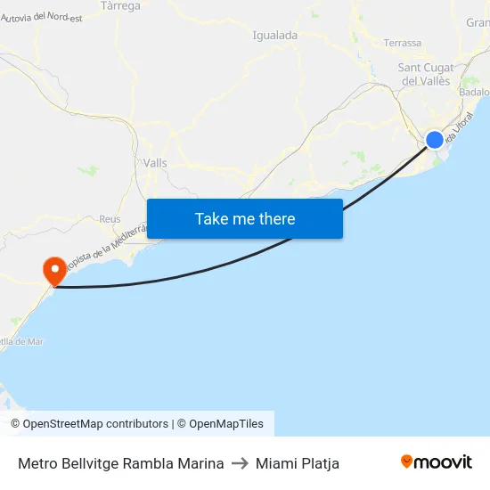 Metro Bellvitge Rambla Marina to Miami Platja map