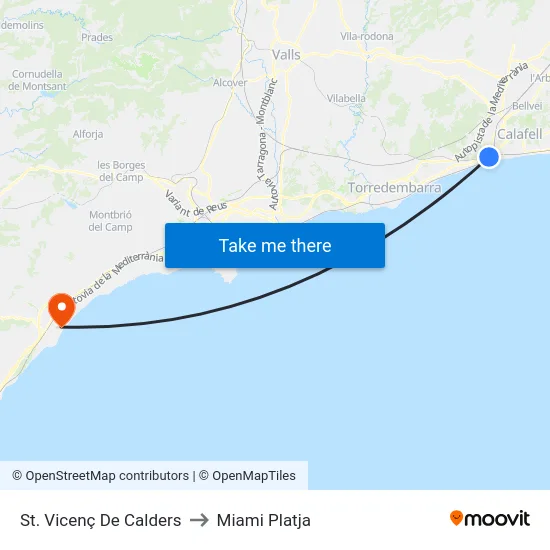 St. Vicenç De Calders to Miami Platja map