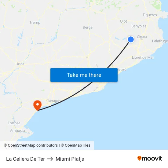 La Cellera De Ter to Miami Platja map